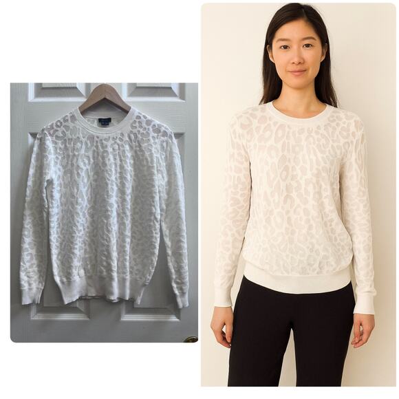 Theory White Cotton Blend Semi Sheer Textured Crew Neck Sweater Petite Size - Picture 1 of 11